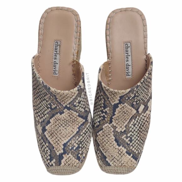 CHARLES DAVID Snakeskin Espadrille Shoes Size 6 Animal Print Leather Clog Wedge - Picture 5 of 15